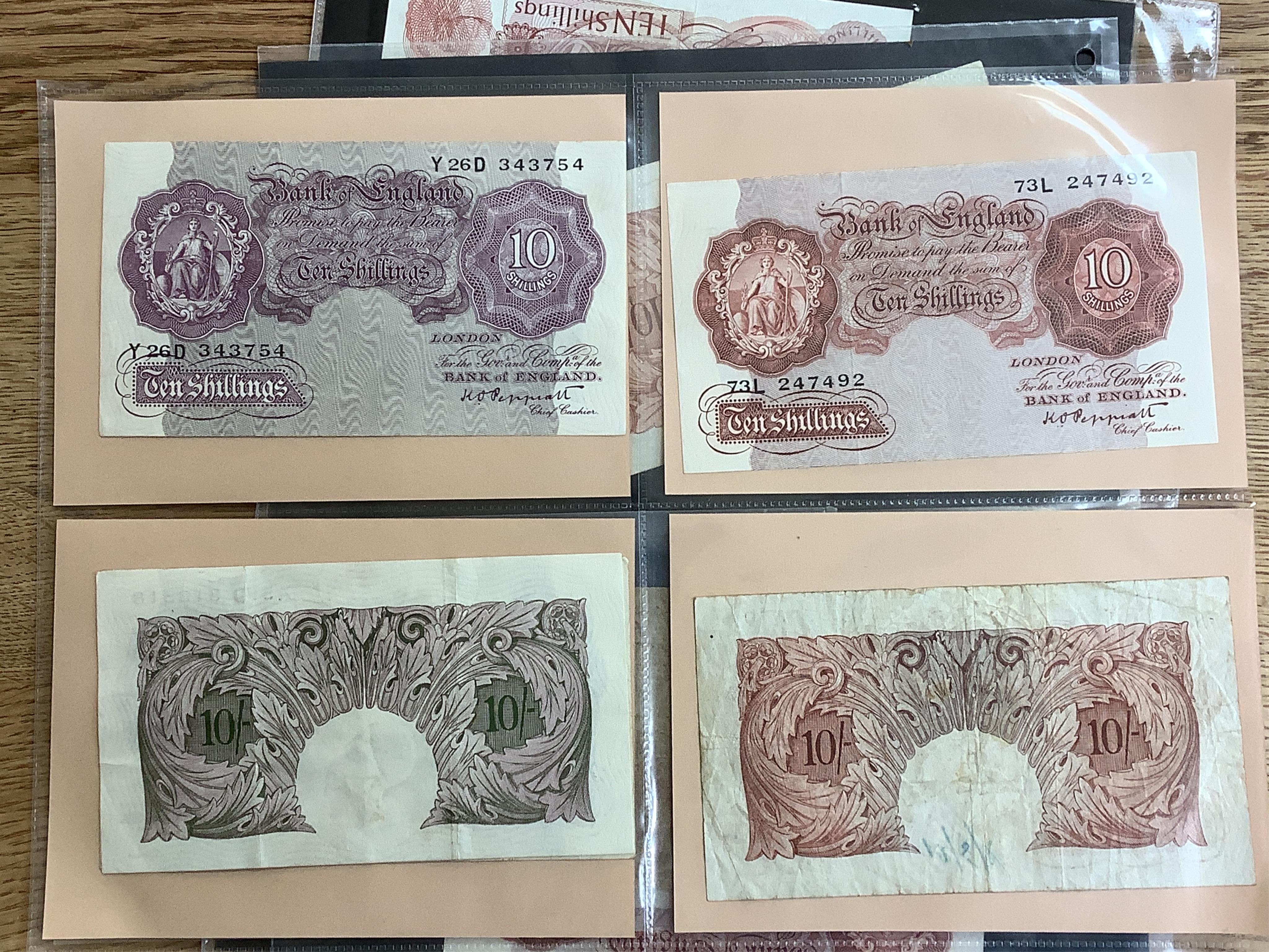 A collection of 25 assorted GV to ERII ten shillings banknotes